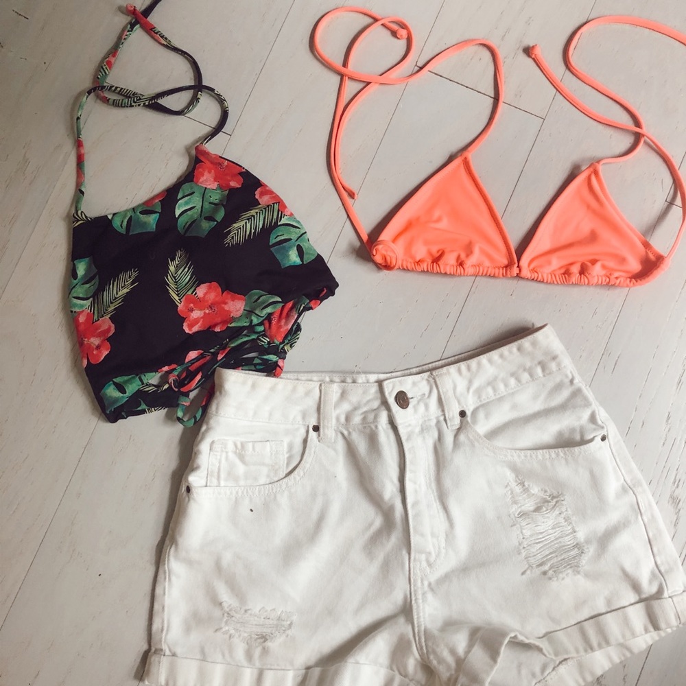 Midori Black and Floral bikini top